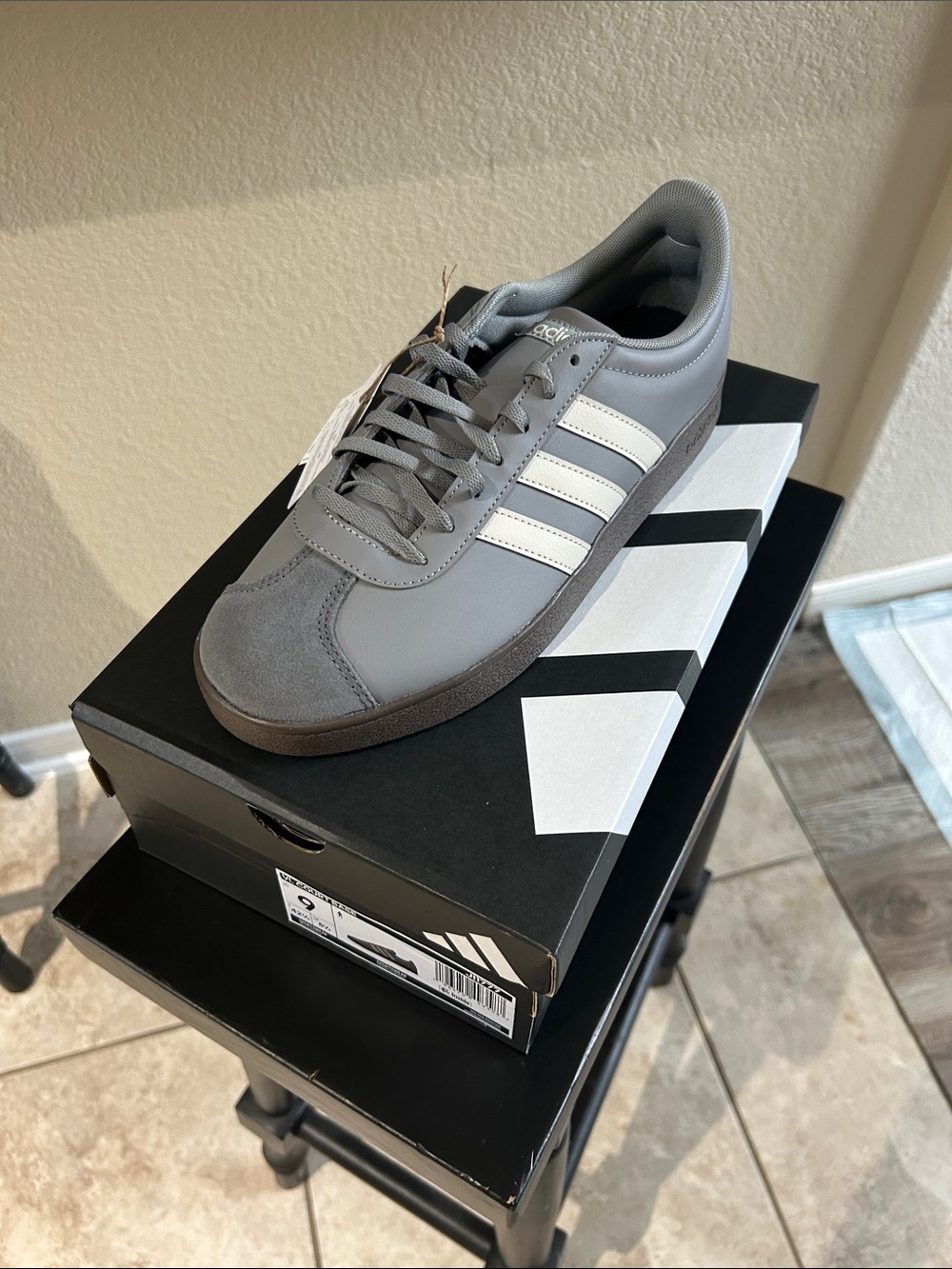 NIB adidas Gray Low-Top Sneaker with White Stripes 9